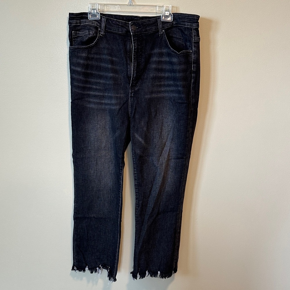 Risen Los Angeles women's Dark Wash Frayed Hem Jeans-size 2XL
